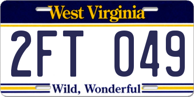 WV license plate 2FT049
