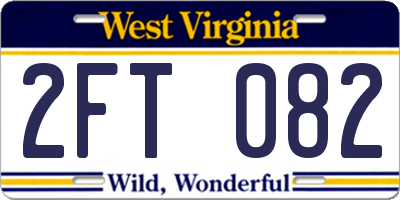 WV license plate 2FT082