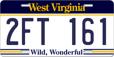 WV license plate 2FT161
