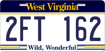 WV license plate 2FT162