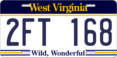 WV license plate 2FT168