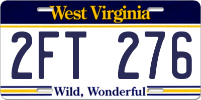 WV license plate 2FT276