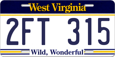 WV license plate 2FT315