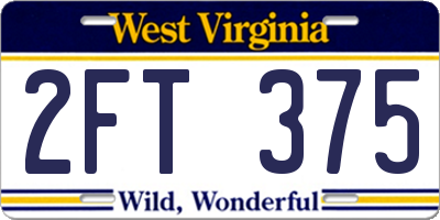 WV license plate 2FT375