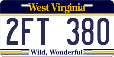 WV license plate 2FT380