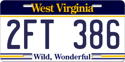 WV license plate 2FT386