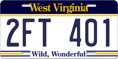 WV license plate 2FT401