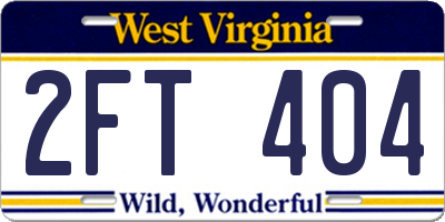 WV license plate 2FT404