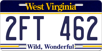 WV license plate 2FT462