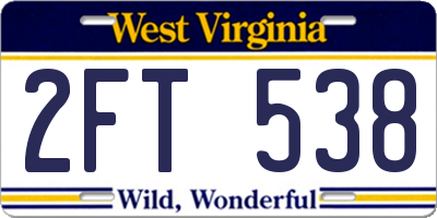 WV license plate 2FT538