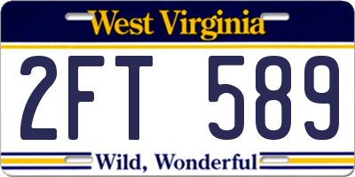 WV license plate 2FT589