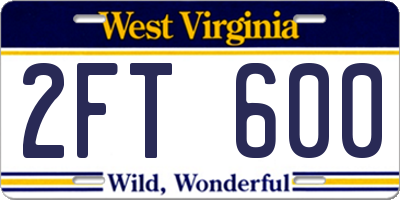 WV license plate 2FT600