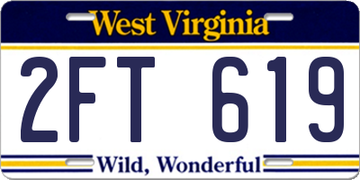 WV license plate 2FT619