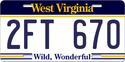 WV license plate 2FT670