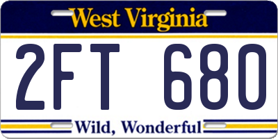 WV license plate 2FT680