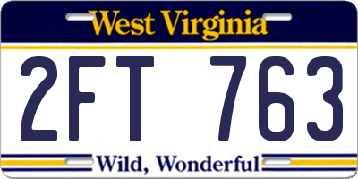 WV license plate 2FT763