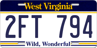 WV license plate 2FT794
