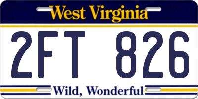 WV license plate 2FT826