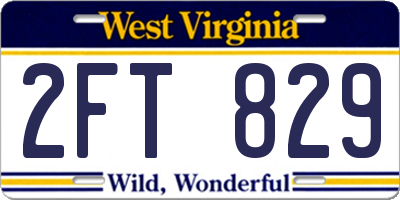 WV license plate 2FT829
