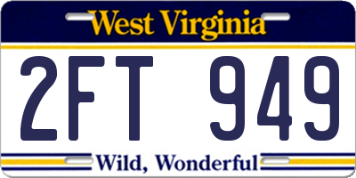 WV license plate 2FT949