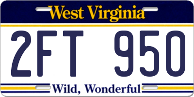 WV license plate 2FT950