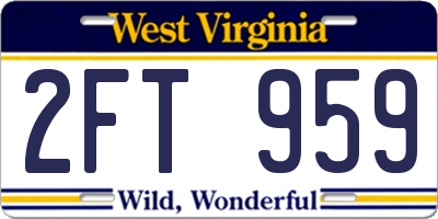 WV license plate 2FT959