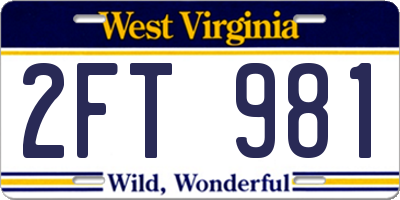 WV license plate 2FT981