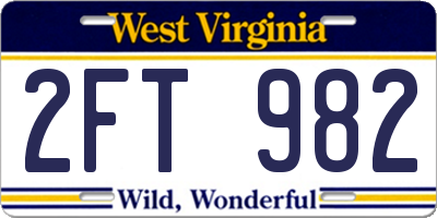 WV license plate 2FT982