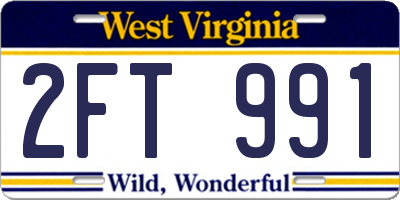 WV license plate 2FT991