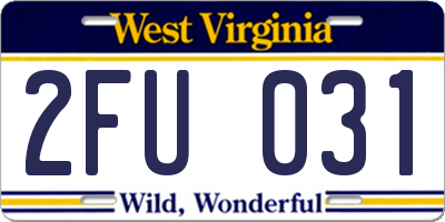 WV license plate 2FU031
