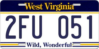 WV license plate 2FU051