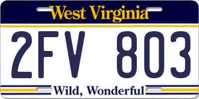 WV license plate 2FV803