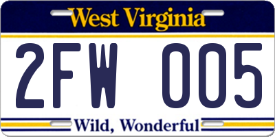 WV license plate 2FW005