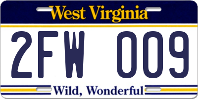 WV license plate 2FW009