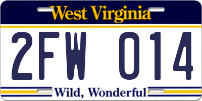 WV license plate 2FW014