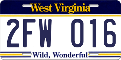WV license plate 2FW016