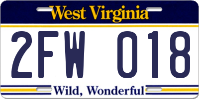 WV license plate 2FW018