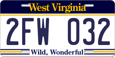 WV license plate 2FW032