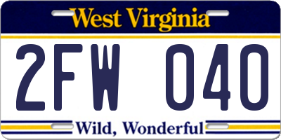 WV license plate 2FW040
