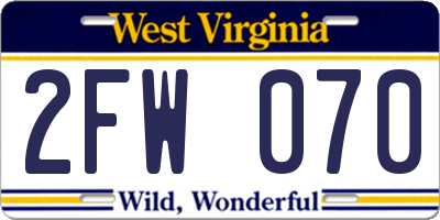 WV license plate 2FW070