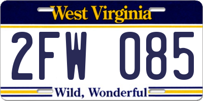 WV license plate 2FW085