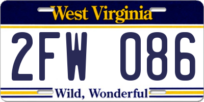 WV license plate 2FW086
