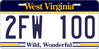 WV license plate 2FW100