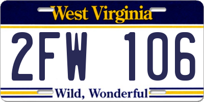 WV license plate 2FW106