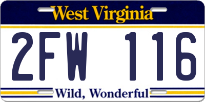 WV license plate 2FW116