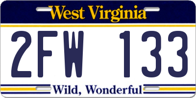 WV license plate 2FW133