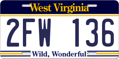 WV license plate 2FW136