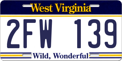 WV license plate 2FW139
