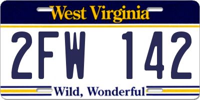 WV license plate 2FW142