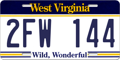 WV license plate 2FW144